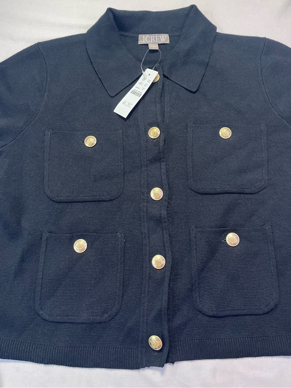 J. Crew Black Sweater Lady Cropped Patch Pocket Jacket Gold Buttons NWT - S - Picture 9 of 10